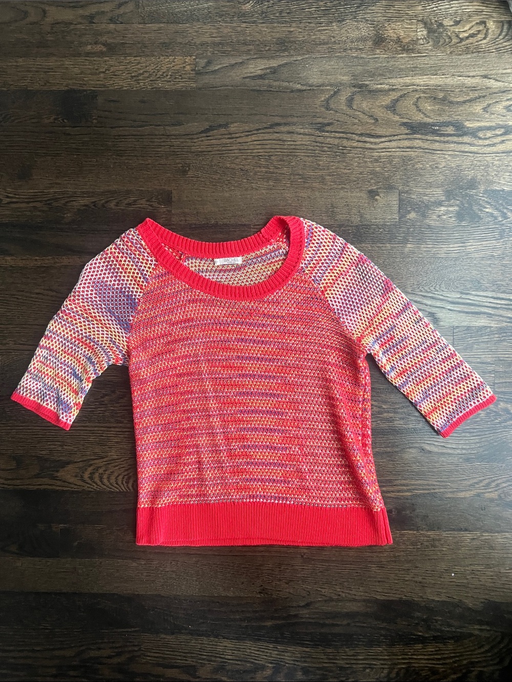 RACHEL Rachel Roy Y2K Coral & Multicolor Scoop-Neck Knit Sweater Early 2000s | L